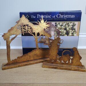 Promise of Christmas Deluxe Gold Nativity Robert Stanley Metal 2 Piece Set Boxed